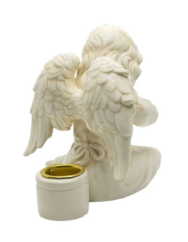 Cream ceramic angel candle holder with lyre