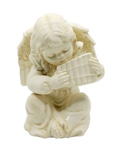Candlestick angel white ceramic - panpipes