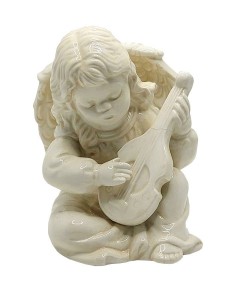 White ceramic angel candle holder - guitar