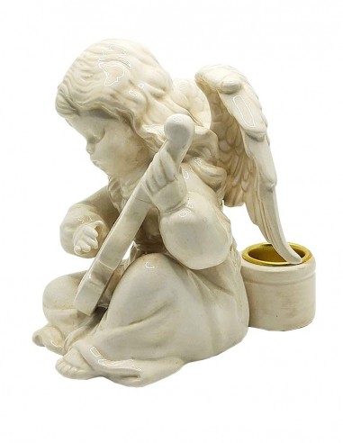 White ceramic angel candle holder - guitar