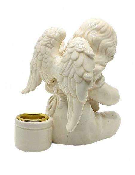 White ceramic angel candle holder - guitar