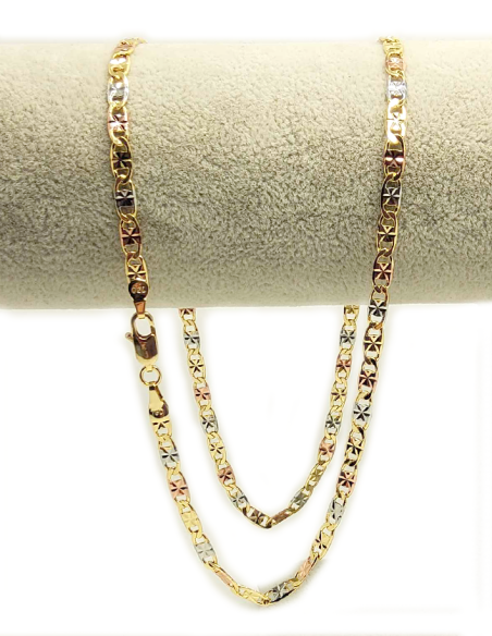Gold-plated stainless steel laminated tricolor chain - 55 cm