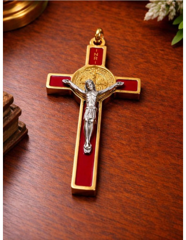 Red Saint Benedict Cross, Gold-Tone Double-Sided – 5 cm