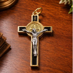 Black Saint Benedict Cross, Gold-Tone Double-Sided – 5 cm