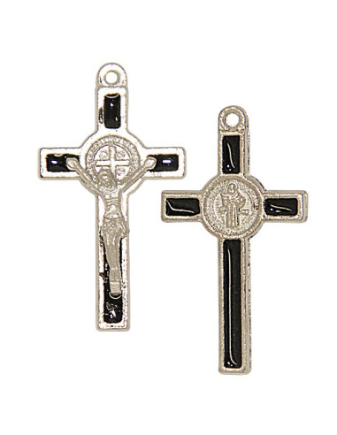 Silberfarbiges schwarz emailliertes Metallkreuz 2×4 cm – 100 Stück