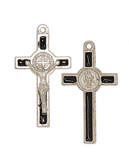 Silberfarbiges schwarz emailliertes Metallkreuz 2×4 cm – 100 Stück