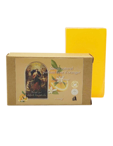 Handcrafted soap featuring Mary Untier of Knots with orange blossom fragrance