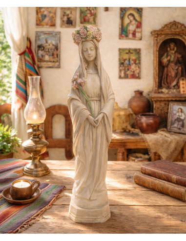 Statue Jungfrau Maria mit Blumenkrone 50 cm – Religiöse Figur für Innen & Außen
