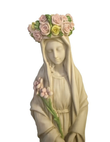 Beeld Maagd Maria met bloemenkroon 50 cm – Religieus beeld voor binnen en buiten