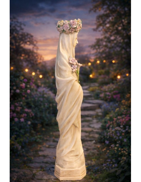 Beeld Maagd Maria met bloemenkroon 50 cm – Religieus beeld voor binnen en buiten