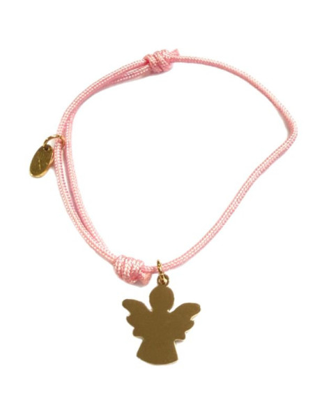Guardian Angel Bracelet Pink Cord – Gold Plated Stainless Steel