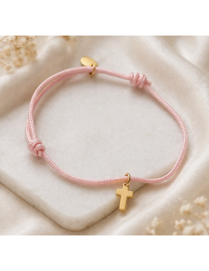 Kreuz Armband Rosa – Vergoldeter Edelstahl Verstellbar