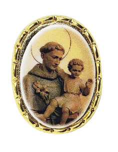Pin’s Saint Antoine de Padoue avec Enfant Jésus – Cadre doré 20 mm