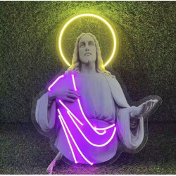 Jezus Christus LED-neon in acryl – Lichtgevende aureool, 63 × 75 cm