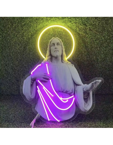 Neón LED Jesucristo en acrílico – Aureola luminosa, 63 × 75 cm