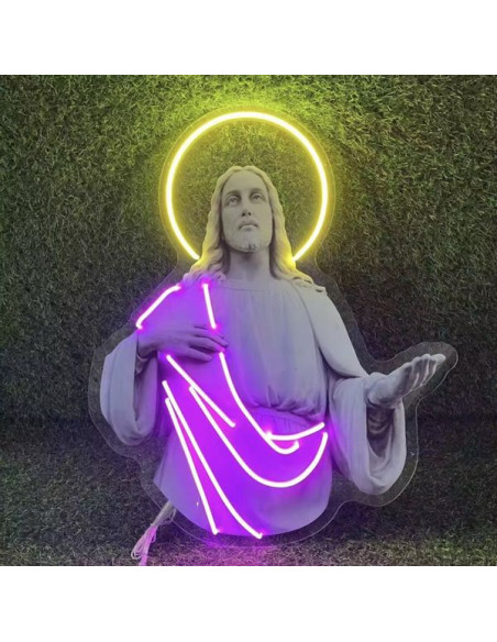 Jesus Christ Acrylic LED Neon – Illuminated Halo, 63 × 75 cm