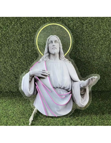 Neón LED Jesucristo en acrílico – Aureola luminosa, 63 × 75 cm
