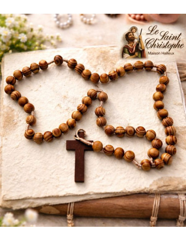 Chapelet en bois naturel avec croix – Perles religieuses