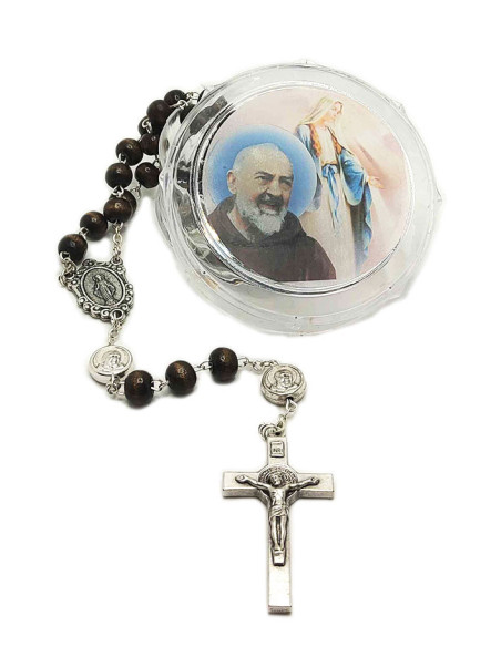 Chapelet Padre Pio et Vierge Marie perles en bois et mousqueton