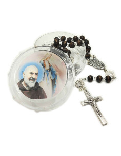 Chapelet Padre Pio et Vierge Marie perles en bois et mousqueton
