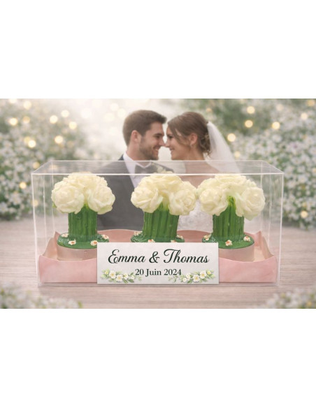 Bougie fleurs roses blanches