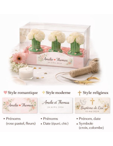 Bougie fleurs roses blanches