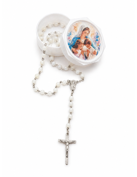 Chapelet nacre véritable Vierge Marie 45 cm – Perles 5 mm | Cadeau religieux