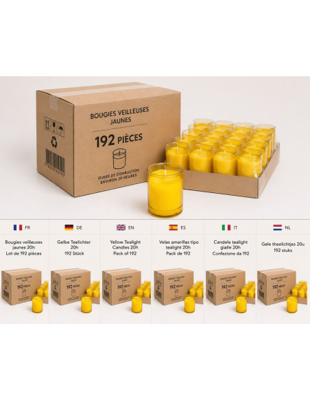 Yellow Tealight Candles 20h – Pack of 192 Professional Quality