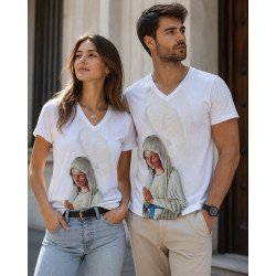 Wit T-shirt Maria van Banneux met V-hals – Katoenmix, Genèse