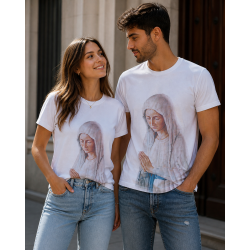 Camiseta blanca Virgen de los Pobres de Banneux – 100 % algodón