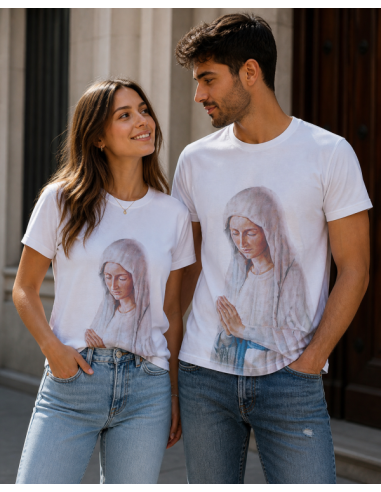 Camiseta Virgen María de Banneux – Virgen de los Pobres – Algodón blanco