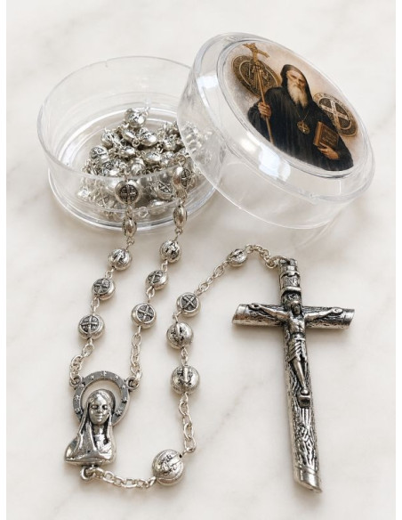 RozenkSint-Benedictus Rozenkrans in Verzilverd Metaal – Versterkte Spirituele Bescherming
