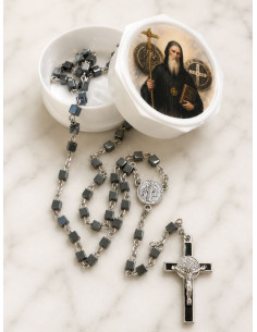 Chapelet Saint Benoît Hématite Noir | Chapelet Catholique de Protection