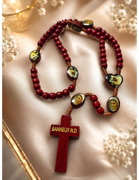 Chapelet en Bois Rouge Foncé – Vierge de Banneux & Medjugorje