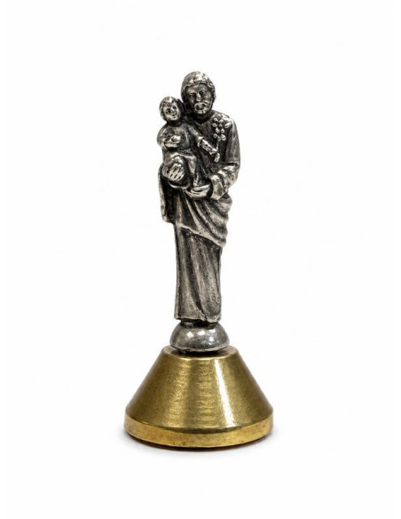 Estatua San José Metal Plateado 3 cm – Base Magnética Adhesiva