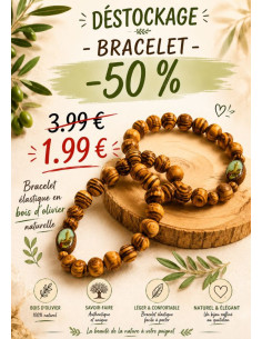 Bracelet dizainier élastique en bois d’olivier Vierge de Lourdes - perles 1 cm