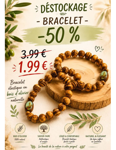 Elastisches Rosenkranzarmband aus Olivenholz mit Darstellung der Jungfrau von Lourdes – 1 cm Perlen