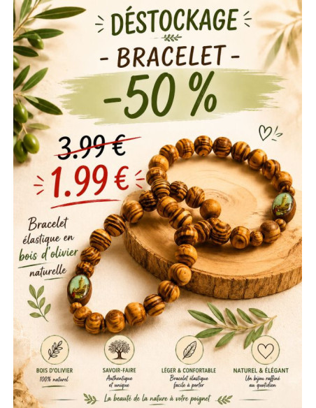 Bracelet dizainier élastique en bois d’olivier Vierge de Lourdes - perles 1 cm