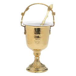 Seau à eau bénite en laiton doré avec goupillon – 0,5 litre