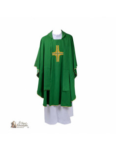 Casula Verde per Sacerdote con Stola Coordinata e Croce Ricamata Oro | Le Saint Christophe