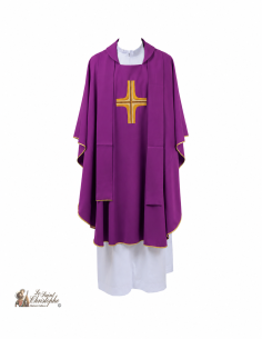 Casula Verde per Sacerdote con Stola Coordinata e Croce Ricamata Oro | Le Saint Christophe