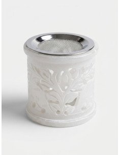 Brûle-encens en pierre de savon blanche avec tamis inox - 6,5 cm