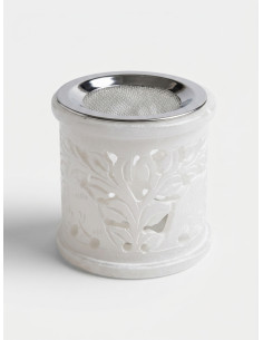 White Soapstone Incense Burner with Stainless Steel Mesh – 6.5 cm