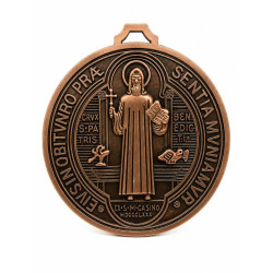 Gran medalla mural de San Benito en acabado bronce antiguo &ndash; &Oslash; 13 cm &ndash; Protecci&oacute;n y bendici&oacute;n
