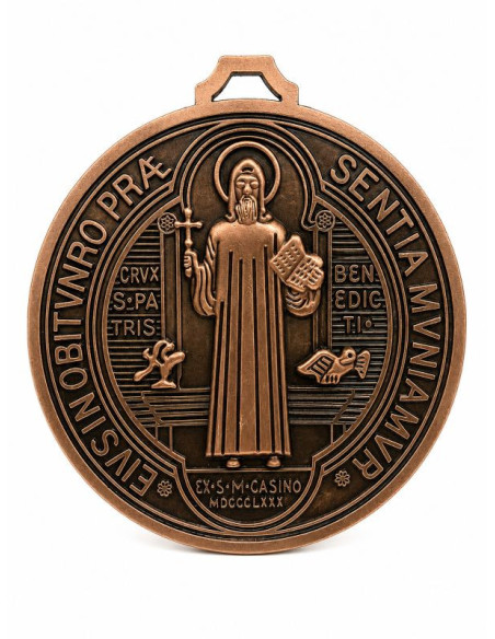 Médaille murale Saint Benoît bronze antique Ø13 cm – Protection et bénédiction