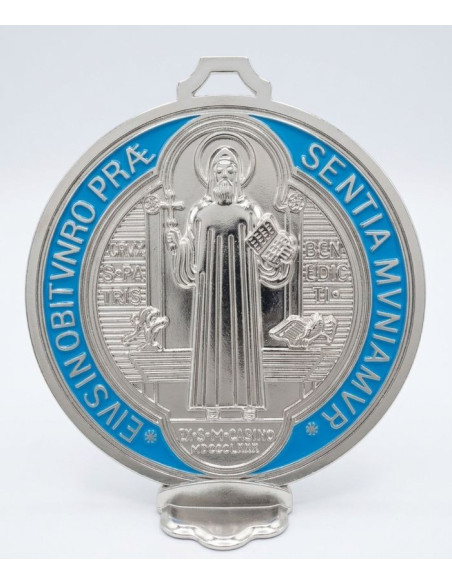 Grote Sint-Benedictusmedaille zilver en blauw geëmailleerd 13 cm