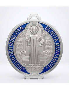Gran Medalla de San Benito esmaltada plata y azul 13 cm