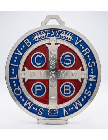 Gran Medalla de San Benito esmaltada plata y azul 13 cm