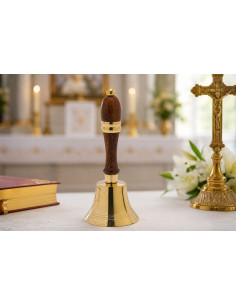 Liturgische Handbel van Verguld Messing met Houten Handgreep 21 cm | Kerkbel