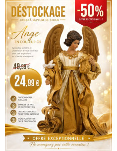 Handgemaakte decoratieve engel met gouden draperie 42 cm – Ambacht uit de Filipijnen – Uitverkoop